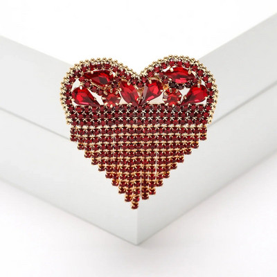 Dmari Designer Luxury Jewelry For Clothing Αίμα Μαύρο στρας Καρφίτσα σε σχήμα καρδιάς Καρφίτσες πέτο με μακριά κλωστή Φούντα καρφίτσα Γυναικεία καρφίτσα