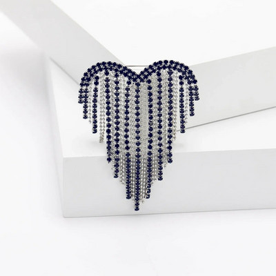 Dmari Designer Luxury Jewelry For Clothing Αίμα Μαύρο στρας Καρφίτσα σε σχήμα καρδιάς Καρφίτσες πέτο με μακριά κλωστή Φούντα καρφίτσα Γυναικεία καρφίτσα
