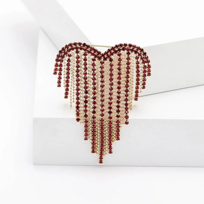 Dmari Designer Luxury Jewelry For Clothing Αίμα Μαύρο στρας Καρφίτσα σε σχήμα καρδιάς Καρφίτσες πέτο με μακριά κλωστή Φούντα καρφίτσα Γυναικεία καρφίτσα