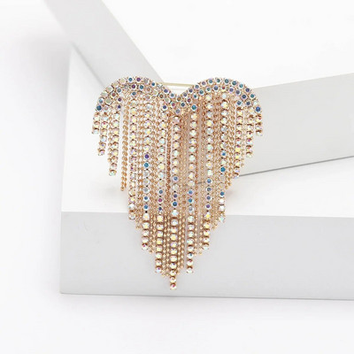 Dmari Designer Luxury Jewelry For Clothing Αίμα Μαύρο στρας Καρφίτσα σε σχήμα καρδιάς Καρφίτσες πέτο με μακριά κλωστή Φούντα καρφίτσα Γυναικεία καρφίτσα