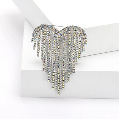 Dmari Designer Luxury Jewelry For Clothing Αίμα Μαύρο στρας Καρφίτσα σε σχήμα καρδιάς Καρφίτσες πέτο με μακριά κλωστή Φούντα καρφίτσα Γυναικεία καρφίτσα