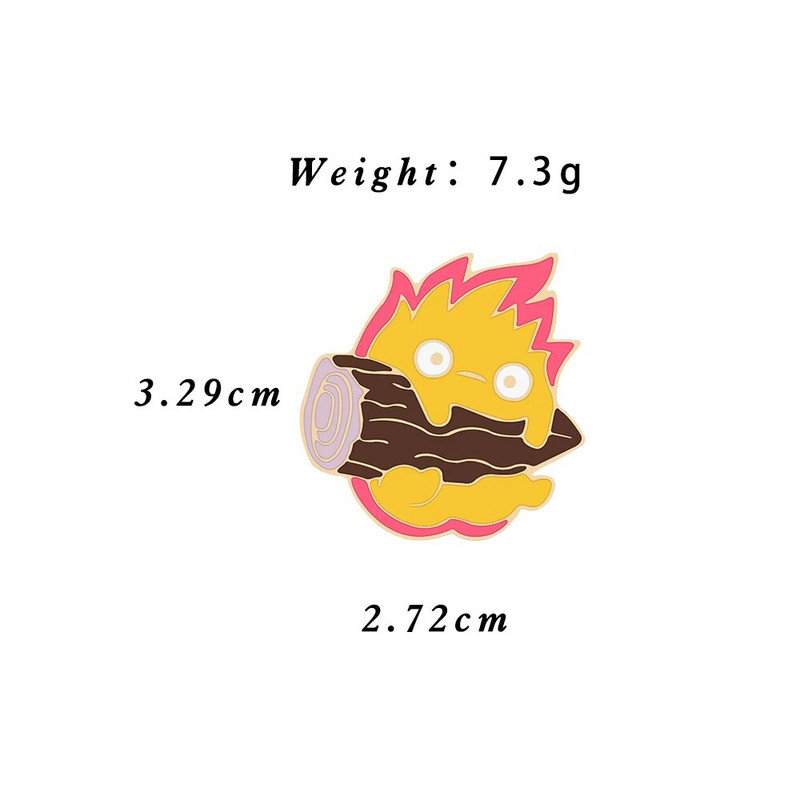 Uguns dēmons Kalcifers Emaljas Piespraudes Cute Magic Fire Elf Malka Anime Piespraudes Nozīmītes Krekls Atloks Piespraudes Rotaslietas Dāvana Draugiem Bērni