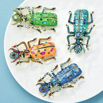 Wuli&baby Големи емайлирани брошки с бръмбари за жени Унисекс 4-цветни кристали Прекрасни насекоми Парти Брошка за офис Игли Подаръци