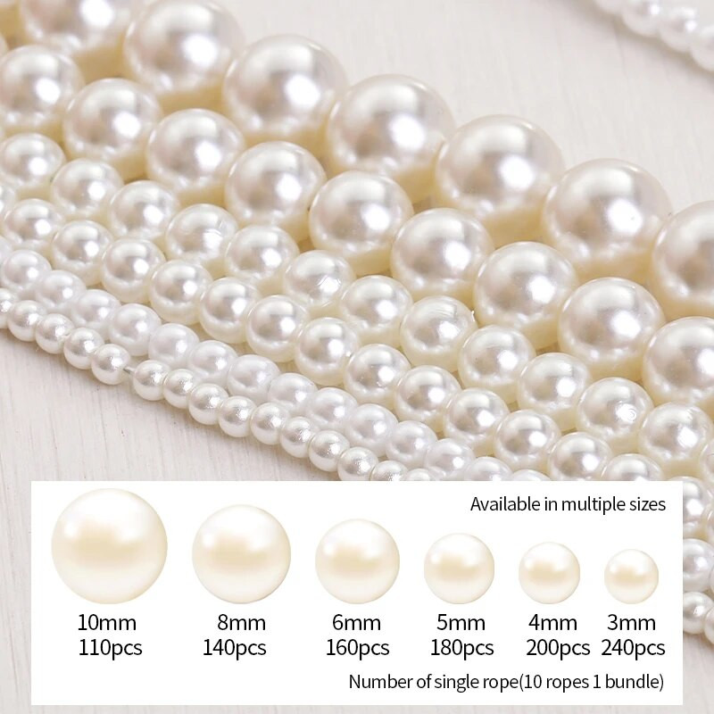 Mărgele de perle albe de 3/4/5/6/8/10mm, cu gaură, perle rotunde false libere, pentru realizarea de bijuterii, bricolaj, colier de cercei și umplutură de vază