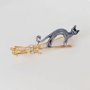 Creative Enamel Riding Magic Broomstick Καρφίτσες Γάτας για Γυναικείες Ανδρικές Μόδα Κινούμενα σχέδια Ζώων Αξεσουάρ Ρούχα Καρφίτσας Κοσμήματα