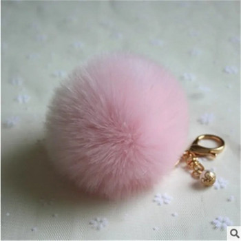 Χαριτωμένα κορίτσια Fluffy Pompon Rabbit Fur Ball Pom Pom Keychain Pearl Charms Pompon Keychain On Bag Car Trinket Jewelry Party Δώρο