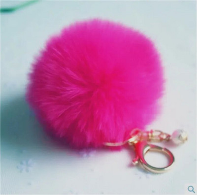 Χαριτωμένα κορίτσια Fluffy Pompon Rabbit Fur Ball Pom Pom Keychain Pearl Charms Pompon Keychain On Bag Car Trinket Jewelry Party Δώρο
