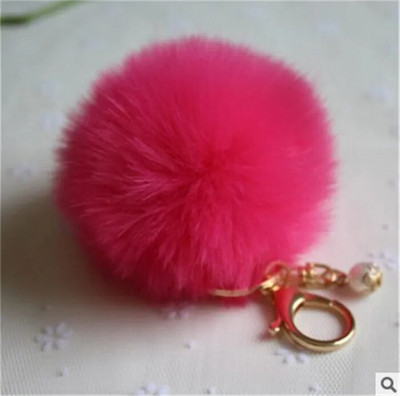 Χαριτωμένα κορίτσια Fluffy Pompon Rabbit Fur Ball Pom Pom Keychain Pearl Charms Pompon Keychain On Bag Car Trinket Jewelry Party Δώρο