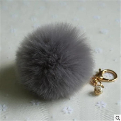 Χαριτωμένα κορίτσια Fluffy Pompon Rabbit Fur Ball Pom Pom Keychain Pearl Charms Pompon Keychain On Bag Car Trinket Jewelry Party Δώρο