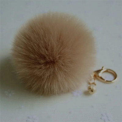 Χαριτωμένα κορίτσια Fluffy Pompon Rabbit Fur Ball Pom Pom Keychain Pearl Charms Pompon Keychain On Bag Car Trinket Jewelry Party Δώρο