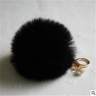 Χαριτωμένα κορίτσια Fluffy Pompon Rabbit Fur Ball Pom Pom Keychain Pearl Charms Pompon Keychain On Bag Car Trinket Jewelry Party Δώρο