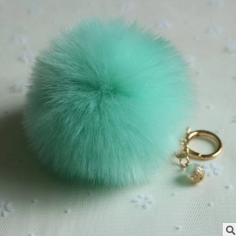 Χαριτωμένα κορίτσια Fluffy Pompon Rabbit Fur Ball Pom Pom Keychain Pearl Charms Pompon Keychain On Bag Car Trinket Jewelry Party Δώρο