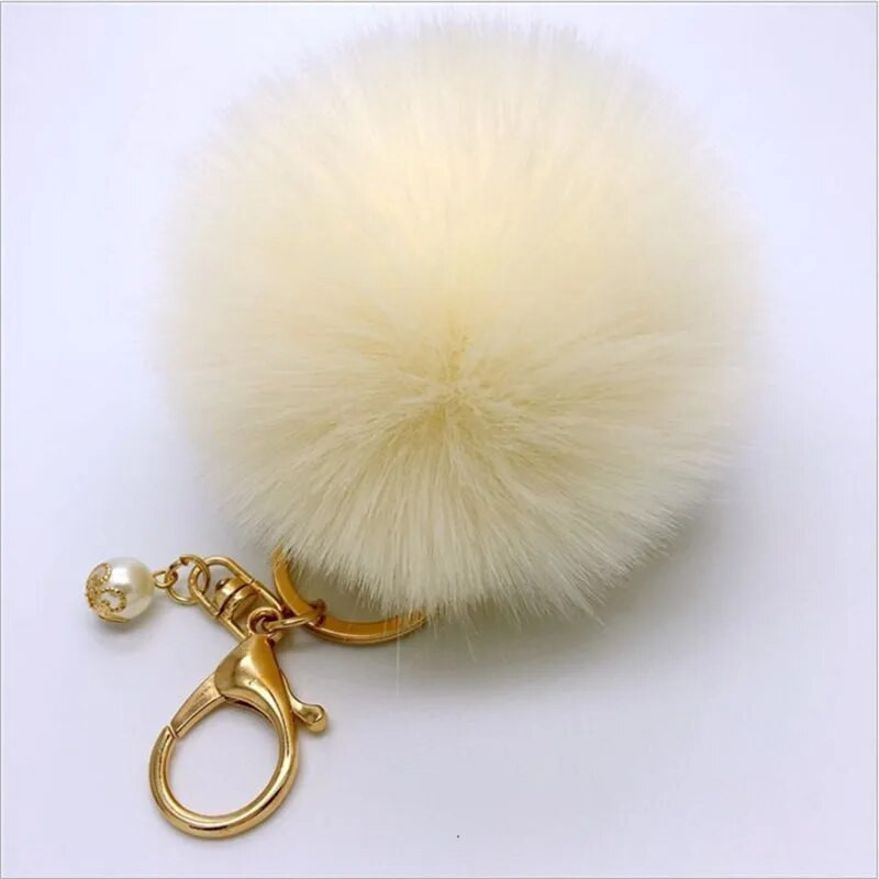 Χαριτωμένα κορίτσια Fluffy Pompon Rabbit Fur Ball Pom Pom Keychain Pearl Charms Pompon Keychain On Bag Car Trinket Jewelry Party Δώρο