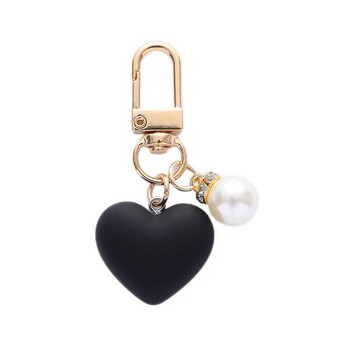 Нов черно-бял матиран ключодържател сърце с перлени талисмани Калъф за слушалки Ключодържатели за двойка Приятели Аксесоари за подарък на едро