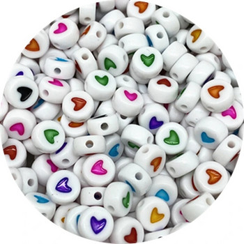 100 τμχ Fashion Jewelry Love Heart ακρυλικές επίπεδες στρογγυλές χάντρες για χειροτεχνίες και κοσμήματα που φτιάχνετε DIY #RoLi