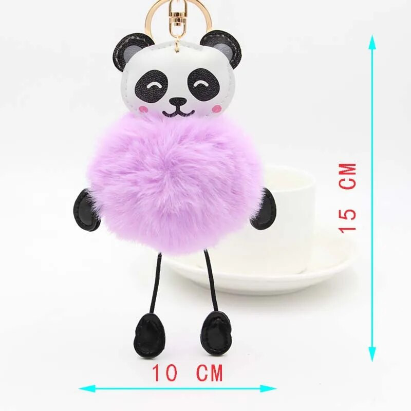 Sieviešu modes atslēgu piekariņi Imitācija Dzīvnieku plīša bumbiņu atslēgu piekariņa pūkaina soma Jauka panda atslēgu piekariņš piekariņš mugursoma pompons dāvana kažokāda
