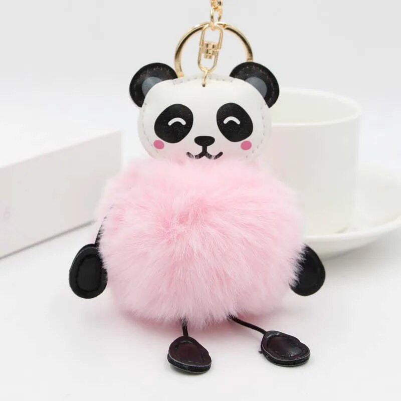 Sieviešu modes atslēgu piekariņi Imitācija Dzīvnieku plīša bumbiņu atslēgu piekariņa pūkaina soma Jauka panda atslēgu piekariņš piekariņš mugursoma pompons dāvana kažokāda