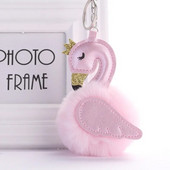 Jauki rozā flamingo pompomu atslēgu piekariņi sievietēm truša kažokādas gulbis automašīnas atslēgu piekariņa turētājs soma piekariņš piekariņš Labākais draugs aksesuāri dāvana S106