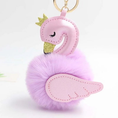 Jauki rozā flamingo pompomu atslēgu piekariņi sievietēm truša kažokādas gulbis automašīnas atslēgu piekariņa turētājs soma piekariņš piekariņš Labākais draugs aksesuāri dāvana S106