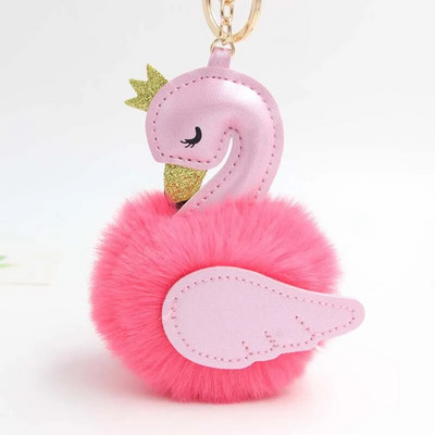 Jauki rozā flamingo pompomu atslēgu piekariņi sievietēm truša kažokādas gulbis automašīnas atslēgu piekariņa turētājs soma piekariņš piekariņš Labākais draugs aksesuāri dāvana S106