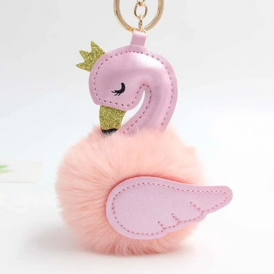 Jauki rozā flamingo pompomu atslēgu piekariņi sievietēm truša kažokādas gulbis automašīnas atslēgu piekariņa turētājs soma piekariņš piekariņš Labākais draugs aksesuāri dāvana S106