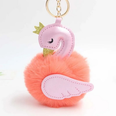 Jauki rozā flamingo pompomu atslēgu piekariņi sievietēm truša kažokādas gulbis automašīnas atslēgu piekariņa turētājs soma piekariņš piekariņš Labākais draugs aksesuāri dāvana S106