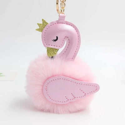 Jauki rozā flamingo pompomu atslēgu piekariņi sievietēm truša kažokādas gulbis automašīnas atslēgu piekariņa turētājs soma piekariņš piekariņš Labākais draugs aksesuāri dāvana S106