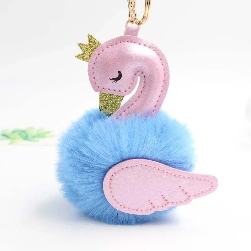 Χαριτωμένο ροζ Flamingo Pompom μπρελόκ Γυναικεία γούνα κουνελιού Κύκνος θήκη για μπρελόκ αυτοκινήτου Κρεμαστό τσάντα γοητείας Αξεσουάρ καλύτερου φίλου Δώρο S106