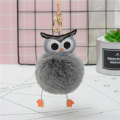 Cute Pompom Owl Μπρελόκ pom pom Μπρελόκ με μπρελόκ με γούνα κουνελιού μπαλάκι pompon Porte Clef Fluffy Δερμάτινο μπρελόκ αξεσουάρ Κοσμήματα