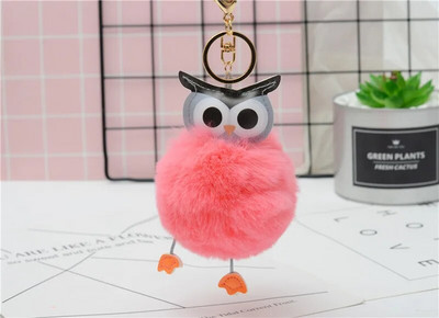 Cute Pompom Owl Μπρελόκ pom pom Μπρελόκ με μπρελόκ με γούνα κουνελιού μπαλάκι pompon Porte Clef Fluffy Δερμάτινο μπρελόκ αξεσουάρ Κοσμήματα