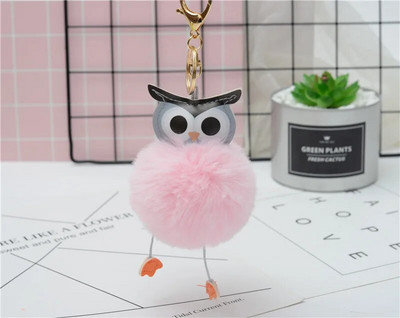 Cute Pompom Owl Μπρελόκ pom pom Μπρελόκ με μπρελόκ με γούνα κουνελιού μπαλάκι pompon Porte Clef Fluffy Δερμάτινο μπρελόκ αξεσουάρ Κοσμήματα