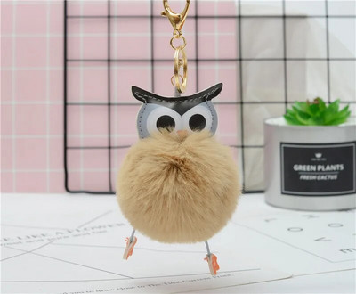 Cute Pompom Owl Μπρελόκ pom pom Μπρελόκ με μπρελόκ με γούνα κουνελιού μπαλάκι pompon Porte Clef Fluffy Δερμάτινο μπρελόκ αξεσουάρ Κοσμήματα