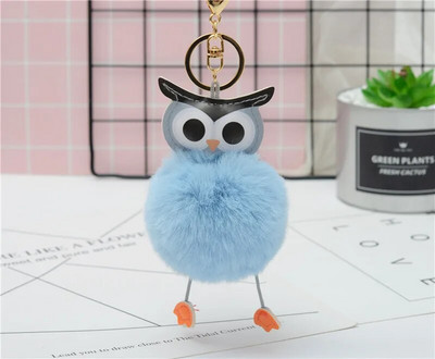 Cute Pompom Owl Μπρελόκ pom pom Μπρελόκ με μπρελόκ με γούνα κουνελιού μπαλάκι pompon Porte Clef Fluffy Δερμάτινο μπρελόκ αξεσουάρ Κοσμήματα