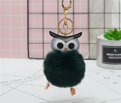 Cute Pompom Owl Μπρελόκ pom pom Μπρελόκ με μπρελόκ με γούνα κουνελιού μπαλάκι pompon Porte Clef Fluffy Δερμάτινο μπρελόκ αξεσουάρ Κοσμήματα