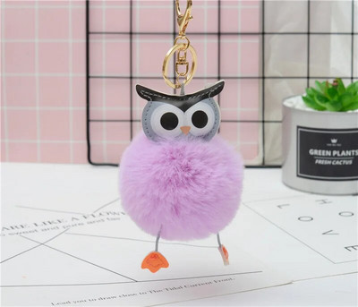 Cute Pompom Owl Μπρελόκ pom pom Μπρελόκ με μπρελόκ με γούνα κουνελιού μπαλάκι pompon Porte Clef Fluffy Δερμάτινο μπρελόκ αξεσουάρ Κοσμήματα