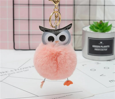 Cute Pompom Owl Μπρελόκ pom pom Μπρελόκ με μπρελόκ με γούνα κουνελιού μπαλάκι pompon Porte Clef Fluffy Δερμάτινο μπρελόκ αξεσουάρ Κοσμήματα
