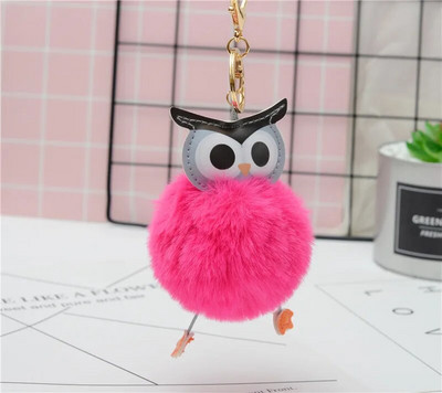 Cute Pompom Owl Μπρελόκ pom pom Μπρελόκ με μπρελόκ με γούνα κουνελιού μπαλάκι pompon Porte Clef Fluffy Δερμάτινο μπρελόκ αξεσουάρ Κοσμήματα