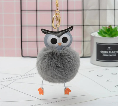 Cute Pompom Owl Μπρελόκ pom pom Μπρελόκ με μπρελόκ με γούνα κουνελιού μπαλάκι pompon Porte Clef Fluffy Δερμάτινο μπρελόκ αξεσουάρ Κοσμήματα