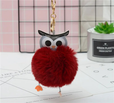 Cute Pompom Owl Μπρελόκ pom pom Μπρελόκ με μπρελόκ με γούνα κουνελιού μπαλάκι pompon Porte Clef Fluffy Δερμάτινο μπρελόκ αξεσουάρ Κοσμήματα