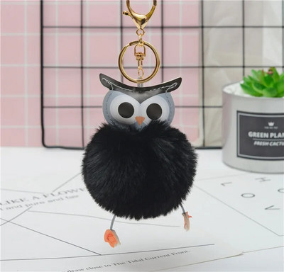Cute Pompom Owl Μπρελόκ pom pom Μπρελόκ με μπρελόκ με γούνα κουνελιού μπαλάκι pompon Porte Clef Fluffy Δερμάτινο μπρελόκ αξεσουάρ Κοσμήματα