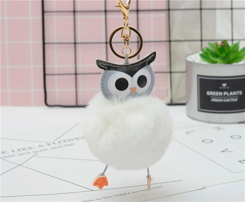 Cute Pompom Owl Μπρελόκ pom pom Μπρελόκ με μπρελόκ με γούνα κουνελιού μπαλάκι pompon Porte Clef Fluffy Δερμάτινο μπρελόκ αξεσουάρ Κοσμήματα