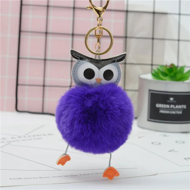 Cute Pompom Owl Μπρελόκ pom pom Μπρελόκ με μπρελόκ με γούνα κουνελιού μπαλάκι pompon Porte Clef Fluffy Δερμάτινο μπρελόκ αξεσουάρ Κοσμήματα