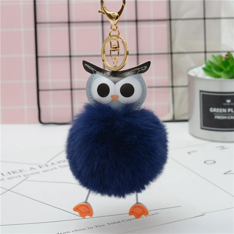 Cute Pompom Owl Μπρελόκ pom pom Μπρελόκ με μπρελόκ με γούνα κουνελιού μπαλάκι pompon Porte Clef Fluffy Δερμάτινο μπρελόκ αξεσουάρ Κοσμήματα