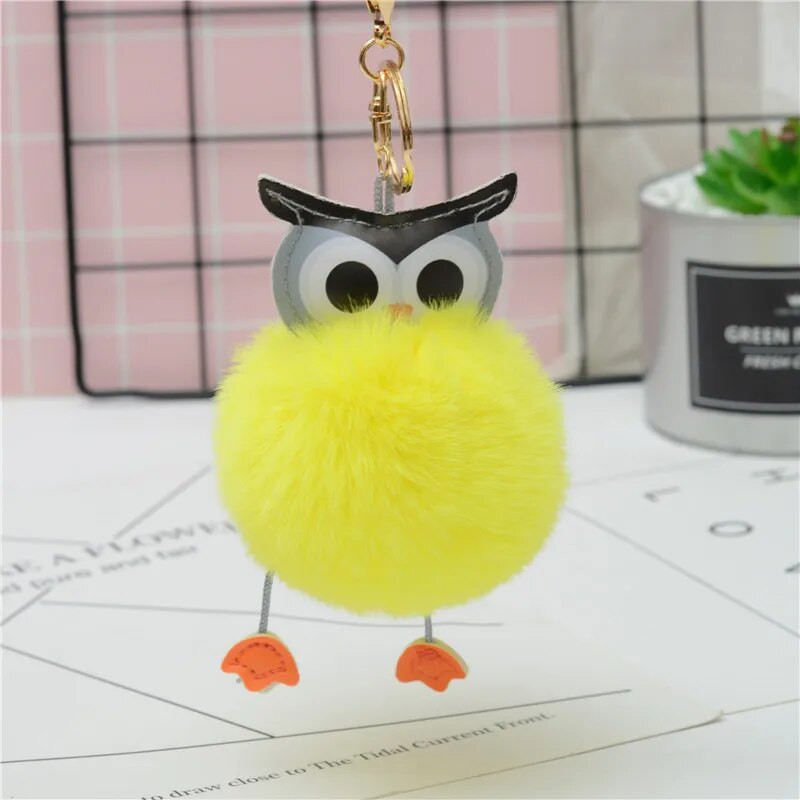 Cute Pompom Owl Μπρελόκ pom pom Μπρελόκ με μπρελόκ με γούνα κουνελιού μπαλάκι pompon Porte Clef Fluffy Δερμάτινο μπρελόκ αξεσουάρ Κοσμήματα