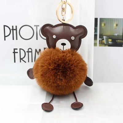 Kažokādas lodīšu lācis atslēgu piekariņš Pom Pom atslēgu piekariņš rokassomiņa somiņa pūkains atslēgu piekariņš meitenēm soma Auto atslēgu turētājs Porte Clef Llaveros sievietēm