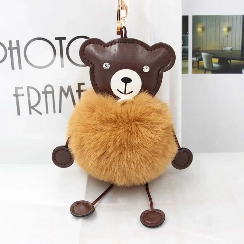 Kažokādas lodīšu lācis atslēgu piekariņš Pom Pom atslēgu piekariņš rokassomiņa somiņa pūkains atslēgu piekariņš meitenēm soma Auto atslēgu turētājs Porte Clef Llaveros sievietēm