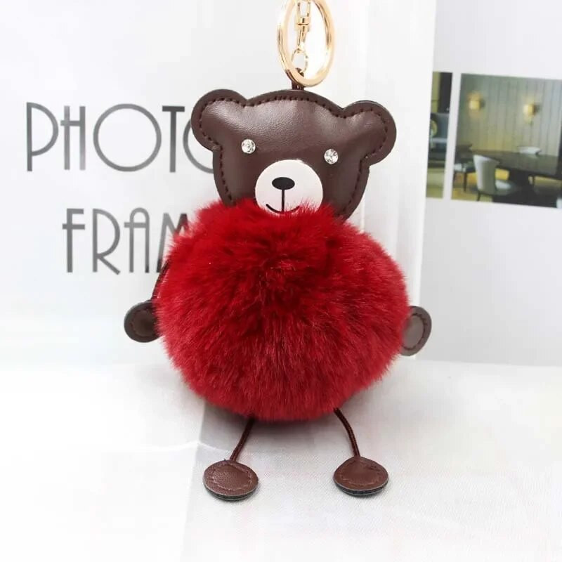 Kažokādas lodīšu lācis atslēgu piekariņš Pom Pom atslēgu piekariņš rokassomiņa somiņa pūkains atslēgu piekariņš meitenēm soma Auto atslēgu turētājs Porte Clef Llaveros sievietēm