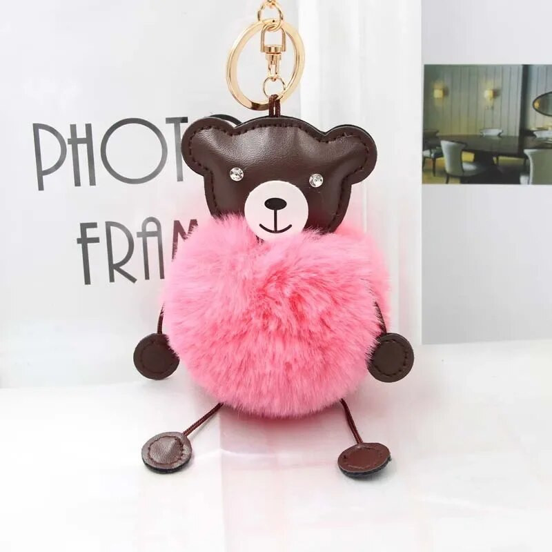 Kažokādas lodīšu lācis atslēgu piekariņš Pom Pom atslēgu piekariņš rokassomiņa somiņa pūkains atslēgu piekariņš meitenēm soma Auto atslēgu turētājs Porte Clef Llaveros sievietēm
