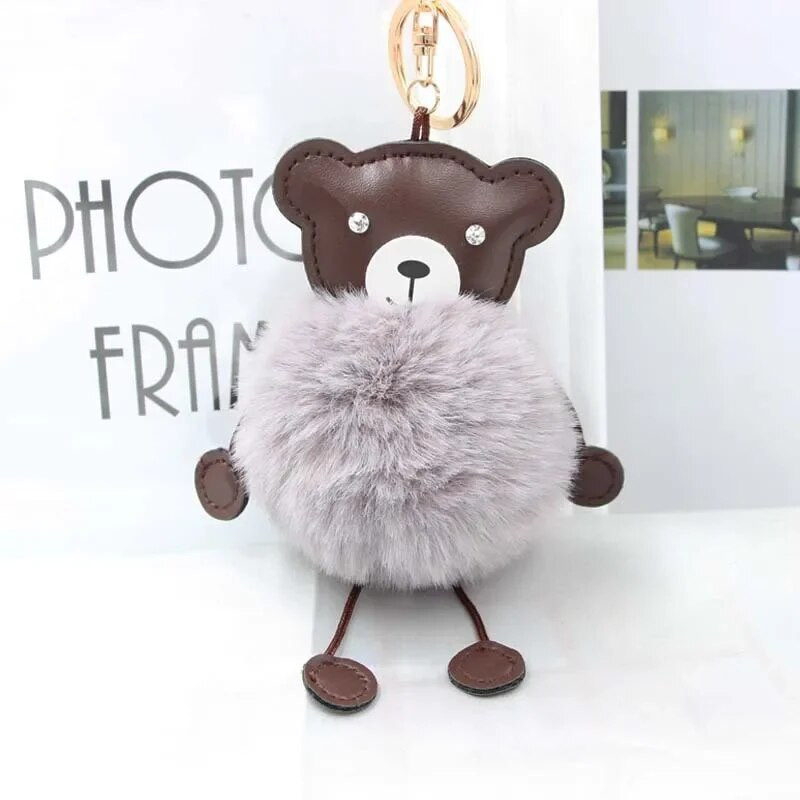 Kažokādas lodīšu lācis atslēgu piekariņš Pom Pom atslēgu piekariņš rokassomiņa somiņa pūkains atslēgu piekariņš meitenēm soma Auto atslēgu turētājs Porte Clef Llaveros sievietēm