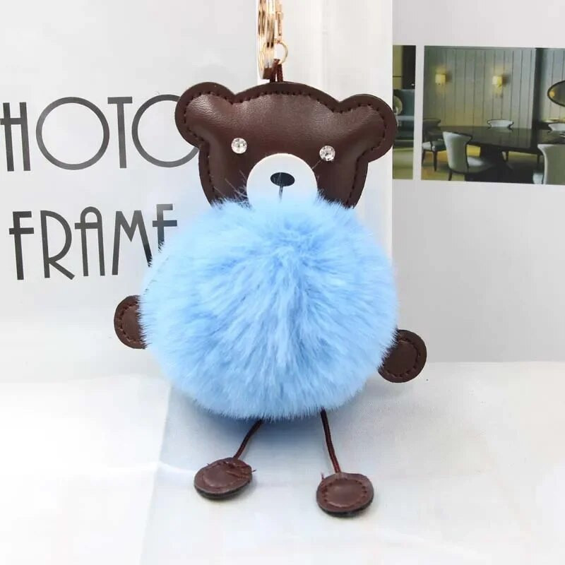 Kažokādas lodīšu lācis atslēgu piekariņš Pom Pom atslēgu piekariņš rokassomiņa somiņa pūkains atslēgu piekariņš meitenēm soma Auto atslēgu turētājs Porte Clef Llaveros sievietēm